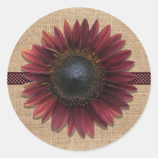 Adesivo Redondo Vinhetas - Burlap e Bordeaux Sunflower
