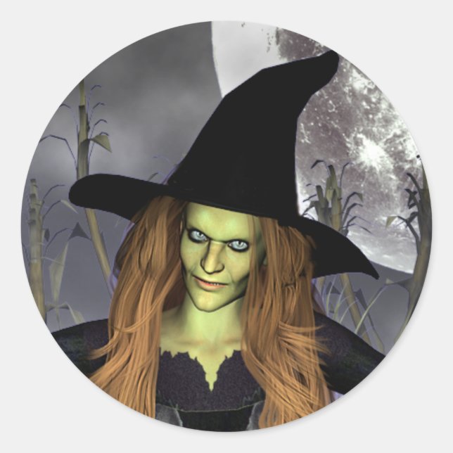 Adesivo Redondo Vinhetas Clássicas de Bruxas (Frente)
