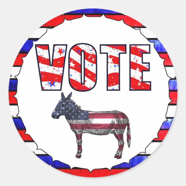 Adesivo Redondo Vinhetas com bandeira branca vermelha e azul-ameri (Frente)