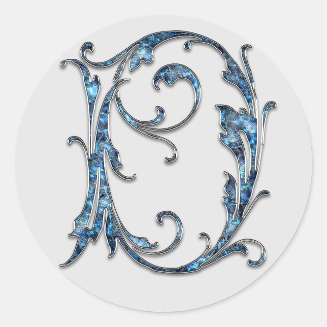 Adesivo Redondo vinhetas D iniciais de monograma (Frente)