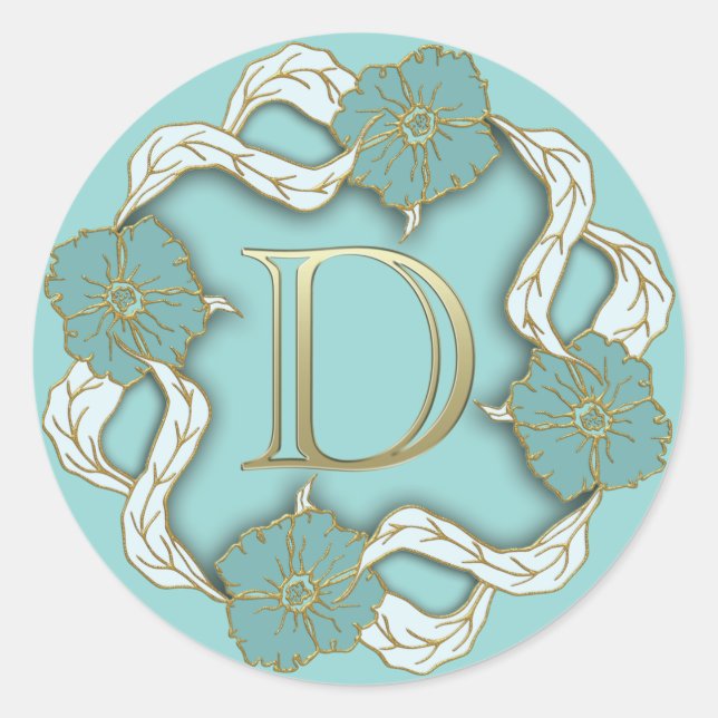 Adesivo Redondo vinhetas D iniciais de monograma (Frente)