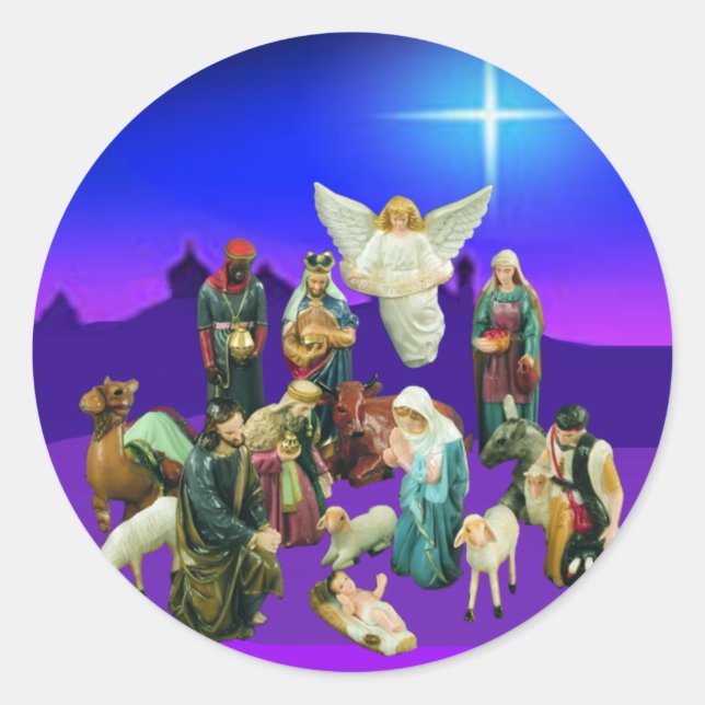 Adesivo Redondo Vinhetas da Cena Natal (Frente)