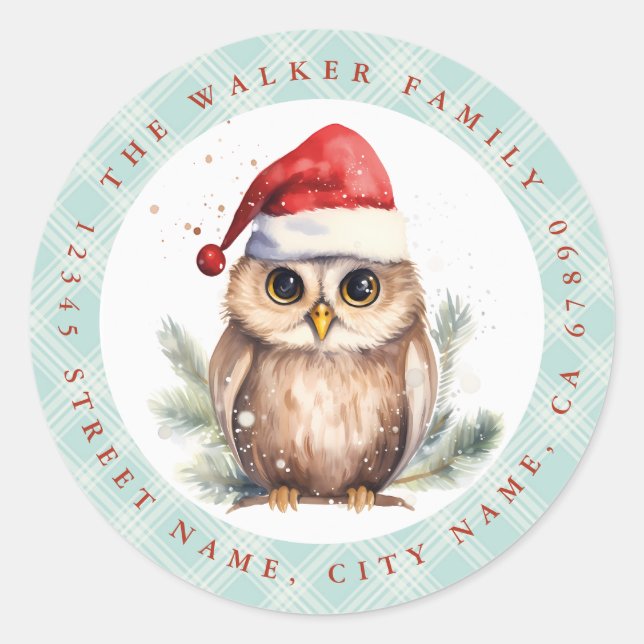 Adesivo Redondo Vinhetas da Coruja de Natal (Frente)