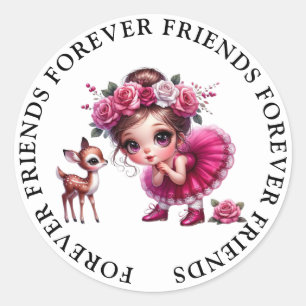 Adesivo Redondo Vinhetas de amizade entre garotas bonitas