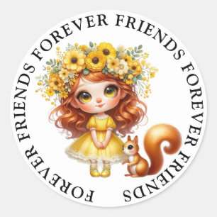 Adesivo Redondo Vinhetas de amizade entre garotas bonitas