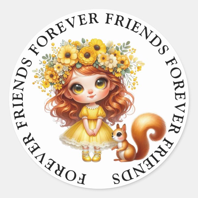 Adesivo Redondo Vinhetas de amizade entre garotas bonitas (Frente)