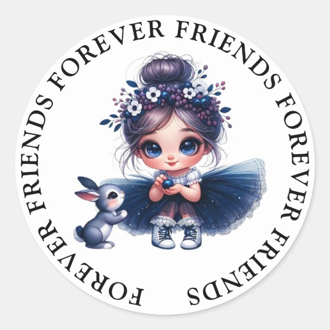 Adesivo Redondo Vinhetas de amizade entre garotas bonitas (Frente)
