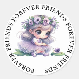 Adesivo Redondo Vinhetas de amizade entre garotas bonitas
