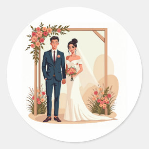 Adesivo Redondo Vinhetas de Amor no Dia do Casamento