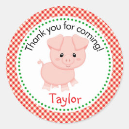 Adesivo Redondo Vinhetas De Animais De Criação De Suínos - Vermelh