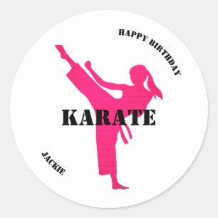 Adesivo Redondo Vinhetas de aniversário da Karate Girl