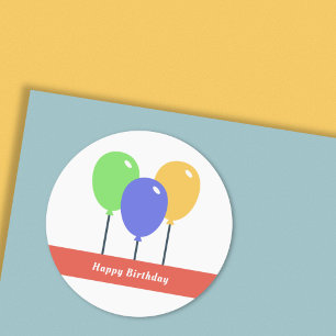Adesivo Redondo Vinhetas de aniversário de balões coloridos