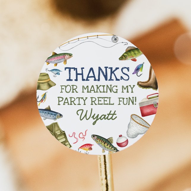 Adesivo Redondo Vinhetas de Aniversário de Pesca (Criador carregado)