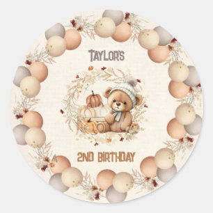 Adesivo Redondo Vinhetas de Aniversário de Queda de Urso Correto