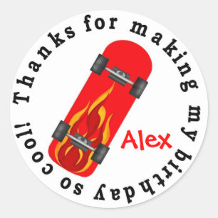 Adesivo Redondo Vinhetas de aniversário de skate