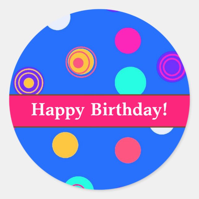 Adesivo Redondo Vinhetas de aniversário divertidas para selar conv (Frente)