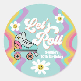 Adesivo Redondo Vinhetas de Aniversário do Arco-Íris com Rastreio 