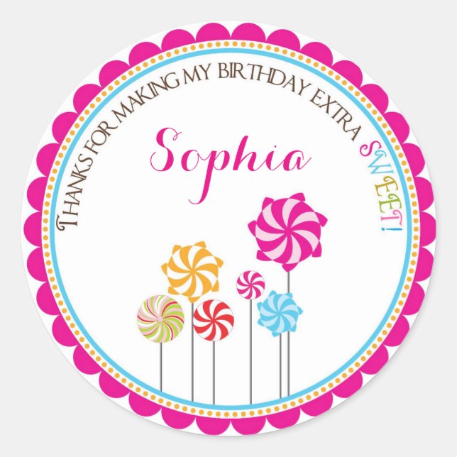 Adesivo Redondo Vinhetas de Aniversário do Candy Land PinWheel (Frente)