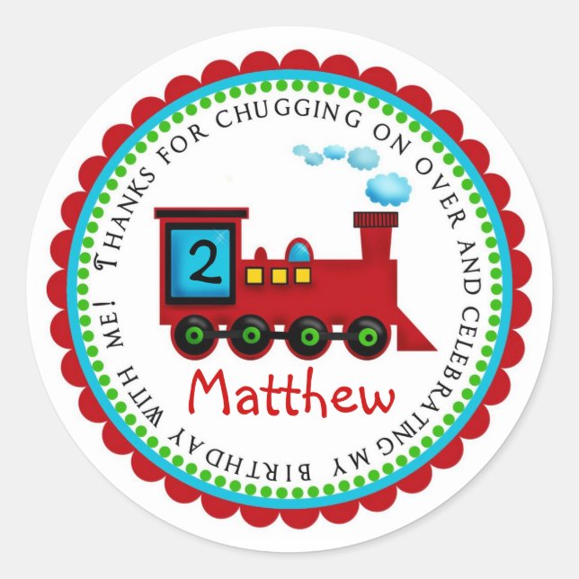 Adesivo Redondo Vinhetas de Aniversário do Comboio (Frente)