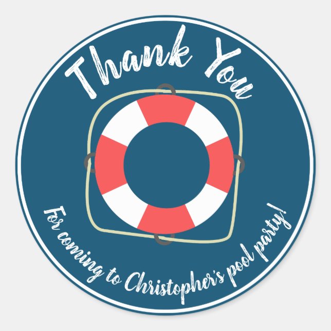 Adesivo Redondo Vinhetas de Aniversário do Partido piscina (Frente)