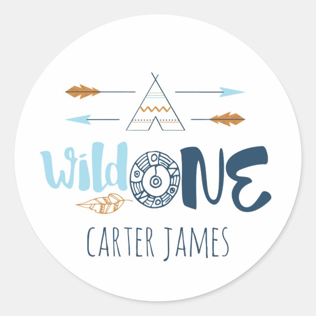 Adesivo Redondo Vinhetas de Aniversário do Primeiro Garoto Selvage (Frente)