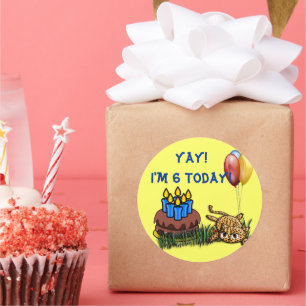 Adesivo Redondo Vinhetas-de-Aniversário Leopardo de 6 anos Ultra-C