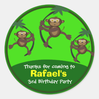 Adesivo Redondo Vinhetas de aniversário: Macacos