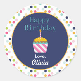 Adesivo Redondo Vinhetas de aniversário personalizadas da Bolinhas