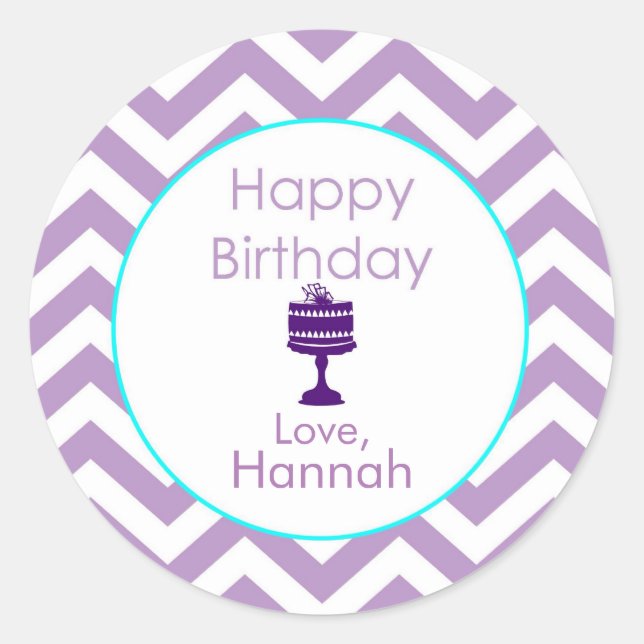 Adesivo Redondo Vinhetas de aniversário personalizadas Violet Chev (Frente)