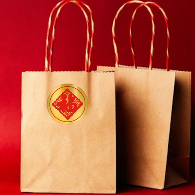 Adesivo Redondo Vinhetas de Ano Novo da Fortuna Festiva Chinesa (Criador carregado)