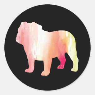 Adesivo Redondo Vinhetas de Aquarela para Buldogue