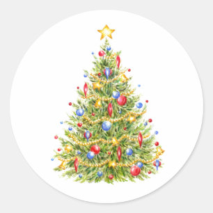 Adesivo Redondo Vinhetas de Árvore de Natal