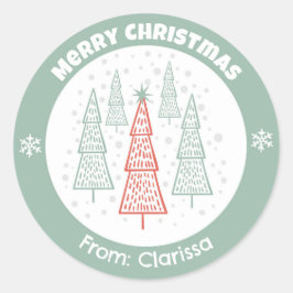 Adesivo Redondo Vinhetas de árvores de Natal escandinavos