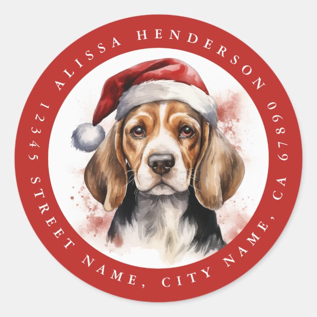 Adesivo Redondo Vinhetas de Beagle Round de Natal (Frente)