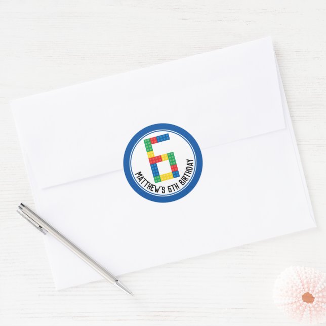 Adesivo Redondo Vinhetas de Bloco de Construção para 6 (Envelope)