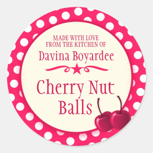 Adesivo Redondo Vinhetas de bolacha vermelha, de cereja redonda (Frente)