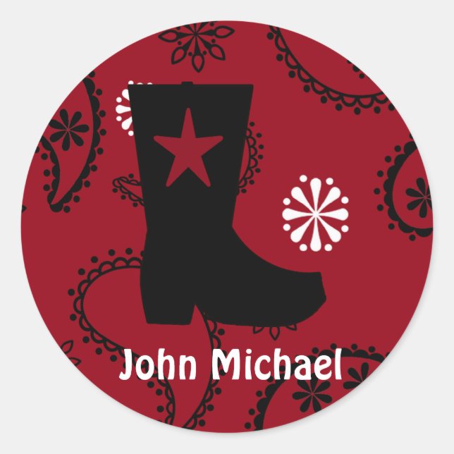 Adesivo Redondo Vinhetas de Boot de Cowboy (Frente)