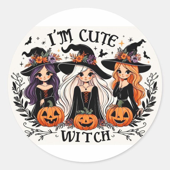 Adesivo Redondo Vinhetas de bruxas bonitas (Frente)