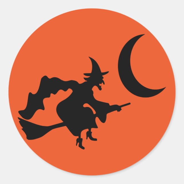 Adesivo Redondo Vinhetas de bruxas do Halloween (Frente)
