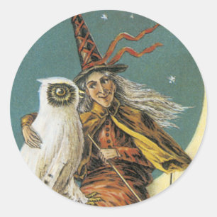 Adesivo Redondo Vinhetas de bruxas do Halloween