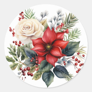 Adesivo Redondo Vinhetas de Buquê Floral de inverno