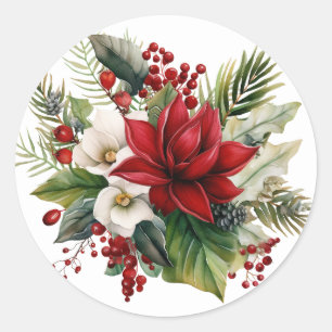 Adesivo Redondo Vinhetas de Buquê Floral de inverno