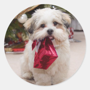 Adesivo Redondo Vinhetas de Cachorro de Natal