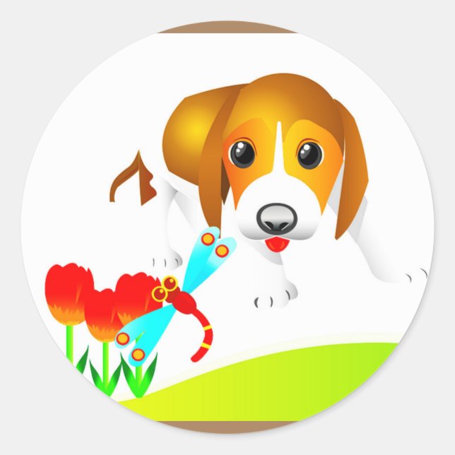 Adesivo Redondo Vinhetas de cães. (Frente)