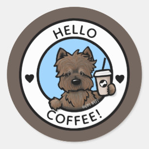 Adesivo Redondo Vinhetas de café de Terrier Cairn