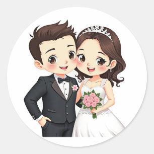 Adesivo Redondo Vinhetas de Casal de Casamento Whimsical