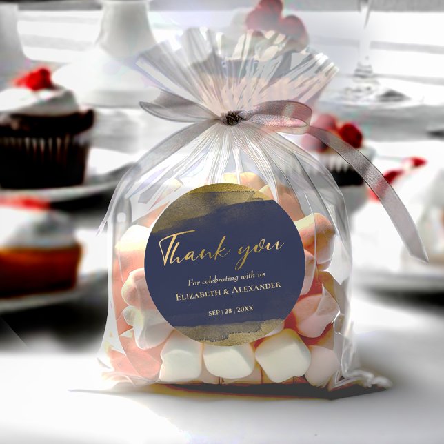 Adesivo Redondo Vinhetas de Casamento | Abstrato de Aquarela Azul (Criador carregado)