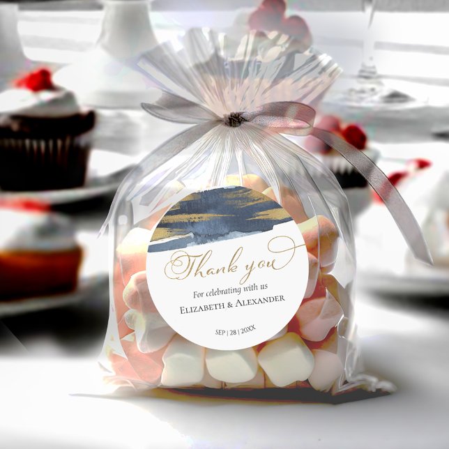 Adesivo Redondo Vinhetas de Casamento | Abstrato de Aquarela Azul (Criador carregado)