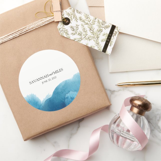 Adesivo Redondo Vinhetas de Casamento Azul Oceânico (Presentear)