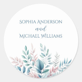 Adesivo Redondo Vinhetas De Casamento Botânico Pastel- Vedantes De